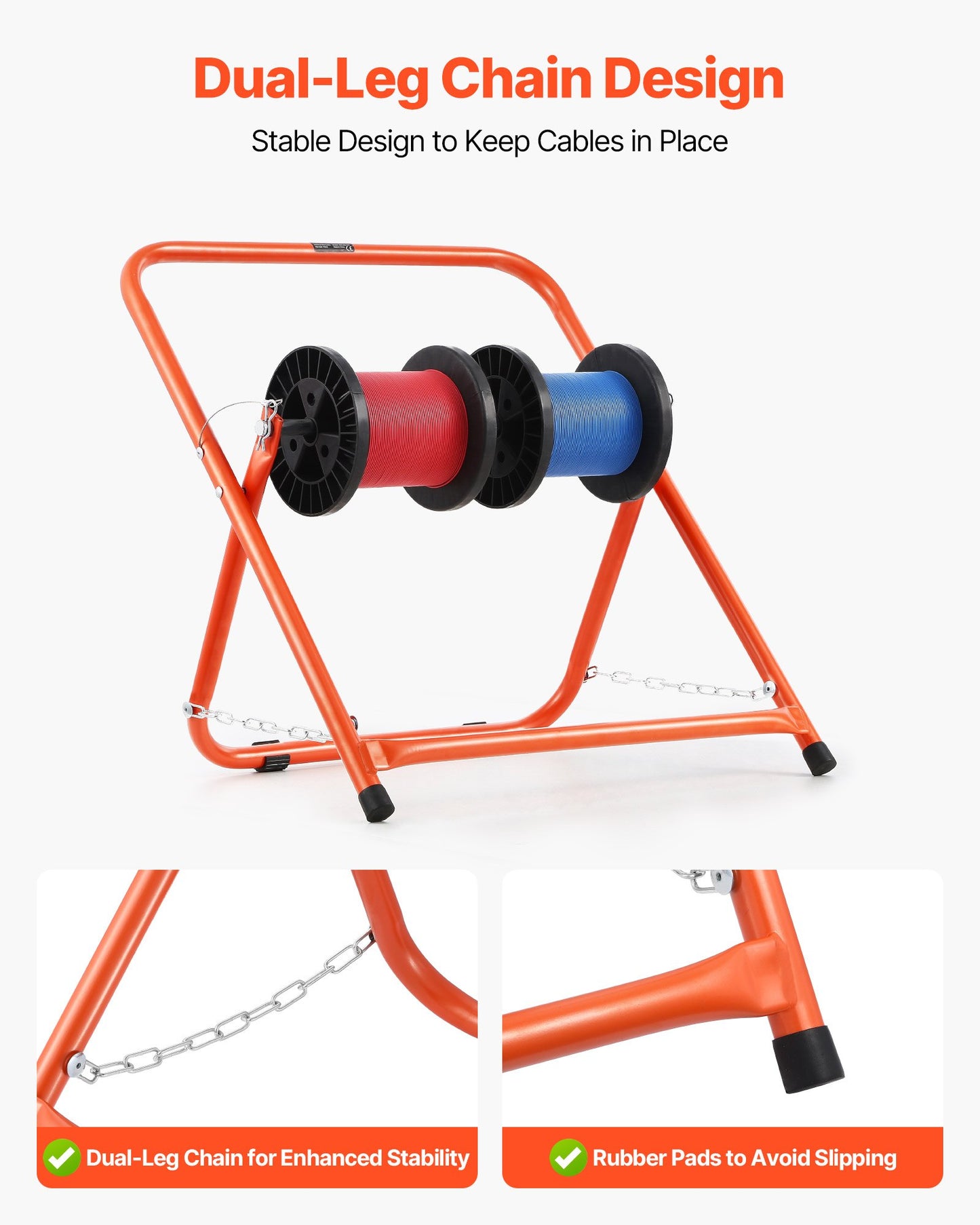 Heavy Duty Foldable Wire Spool Rack - Cable Caddy for Electrical & Industrial Use - Orange