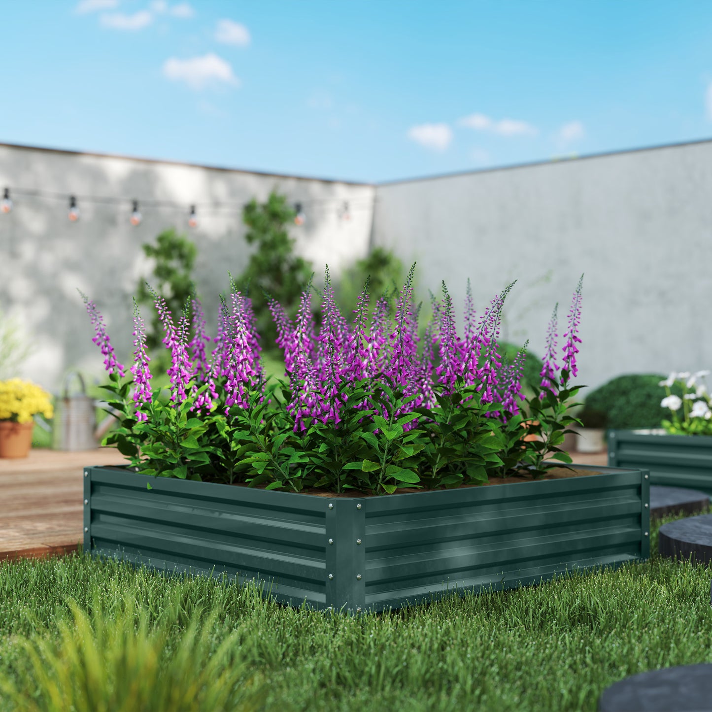 Galvanized Steel Raised Garden Bed 4x4x1 for Vegetables Herbs Flowers Green