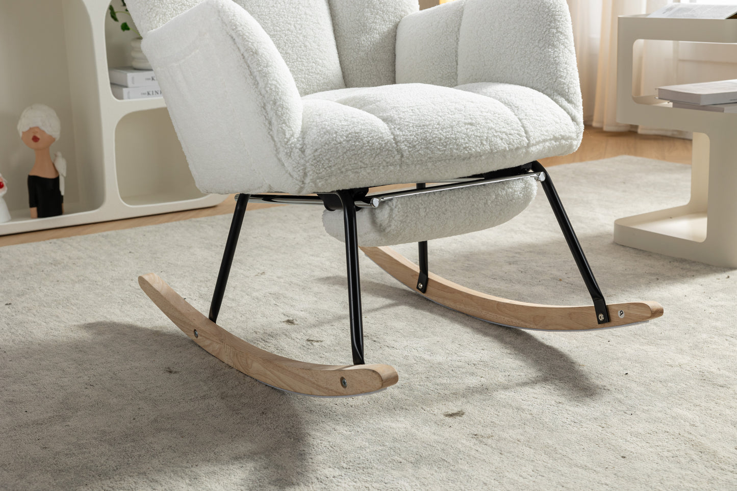 Teddy Fabric Nursery Rocking Chair with Adjustable Footstool - Ivory