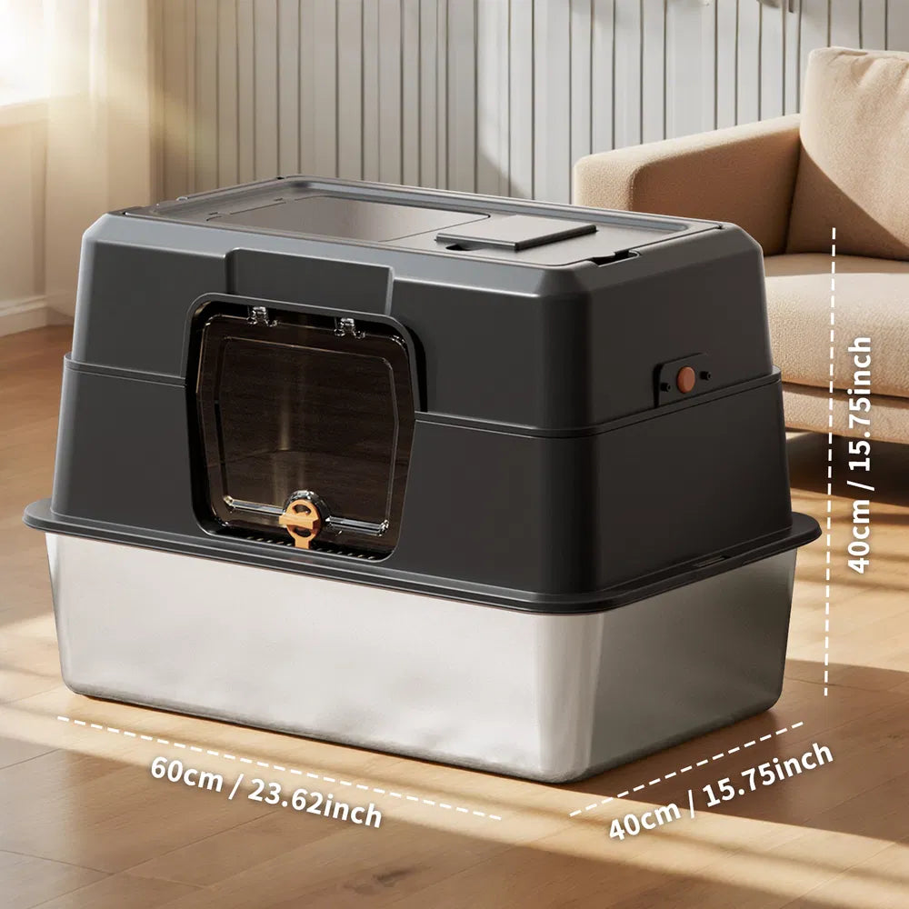 Fully Enclosed Stainless Steel Cat Litter Box with Odor Proof & Anti-Splash Design