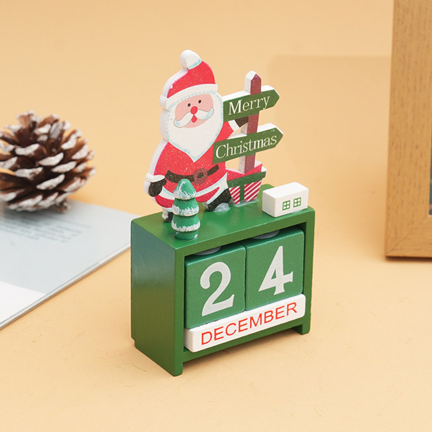 Wooden Christmas Desk Calendar - Santa & Tree Design