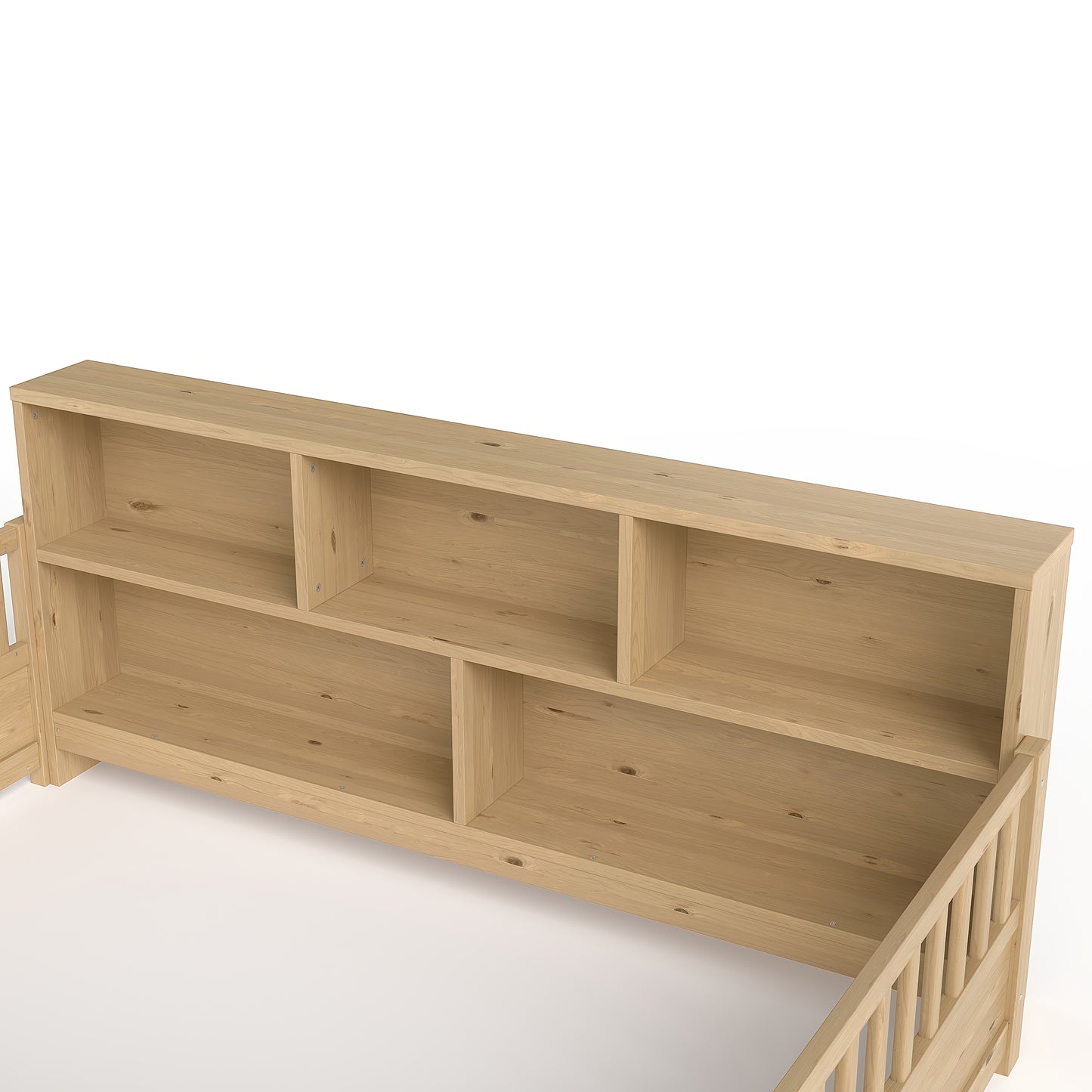 Full-Sized Wooden Floor Bed with Fence-Style Guardrail - Natural