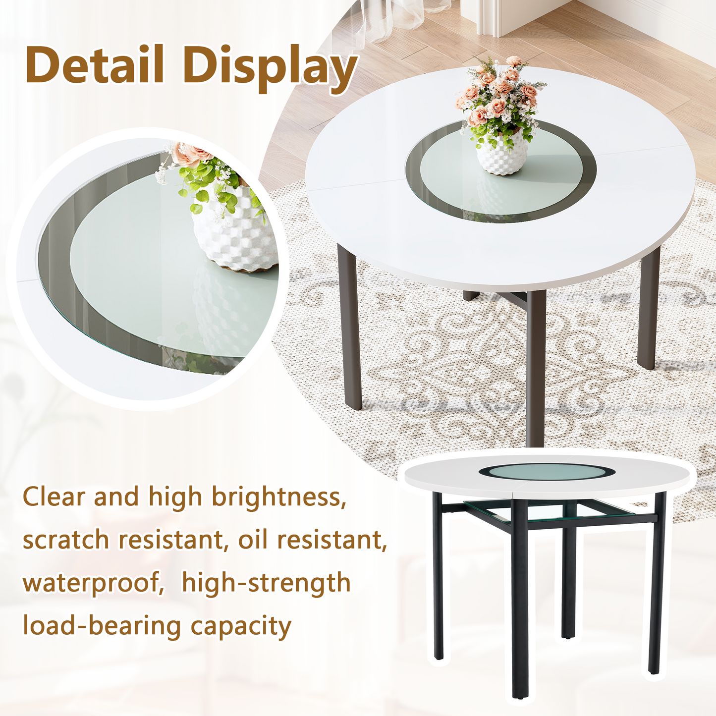 42 Inch Modern Minimalist White Desktop Round Dining Table Suitable