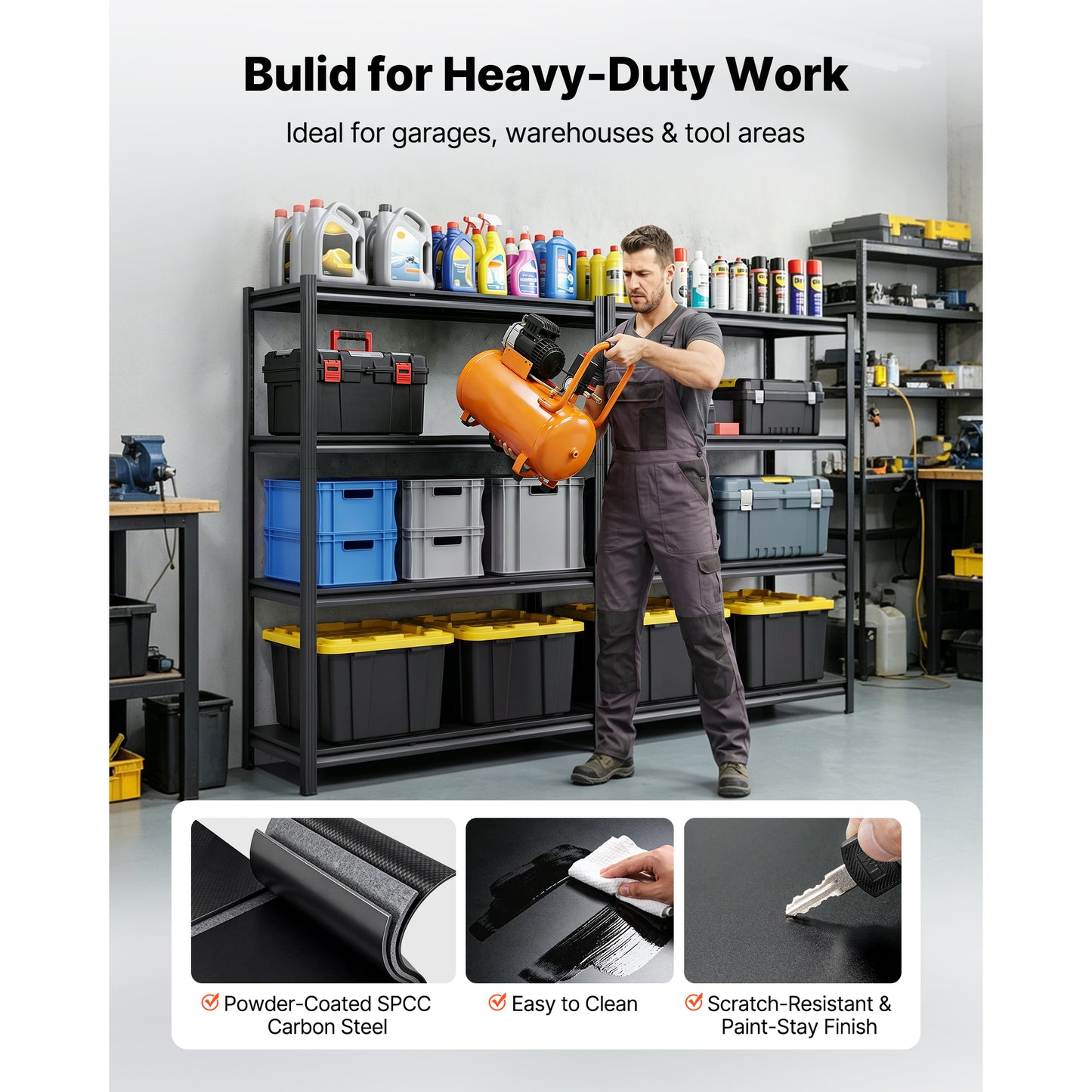 Heavy Duty Garage Storage Shelves - 4-Tier Adjustable Metal Rack, 2400 Lb Capacity