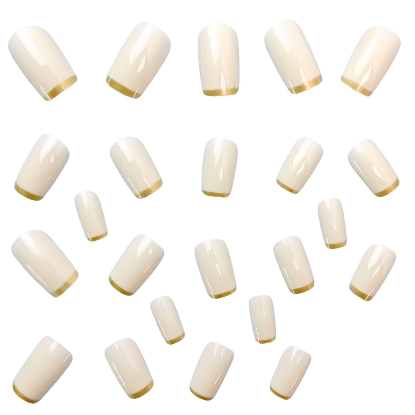 European Square Nail Art Patch White French Gold Edge - Medium Style