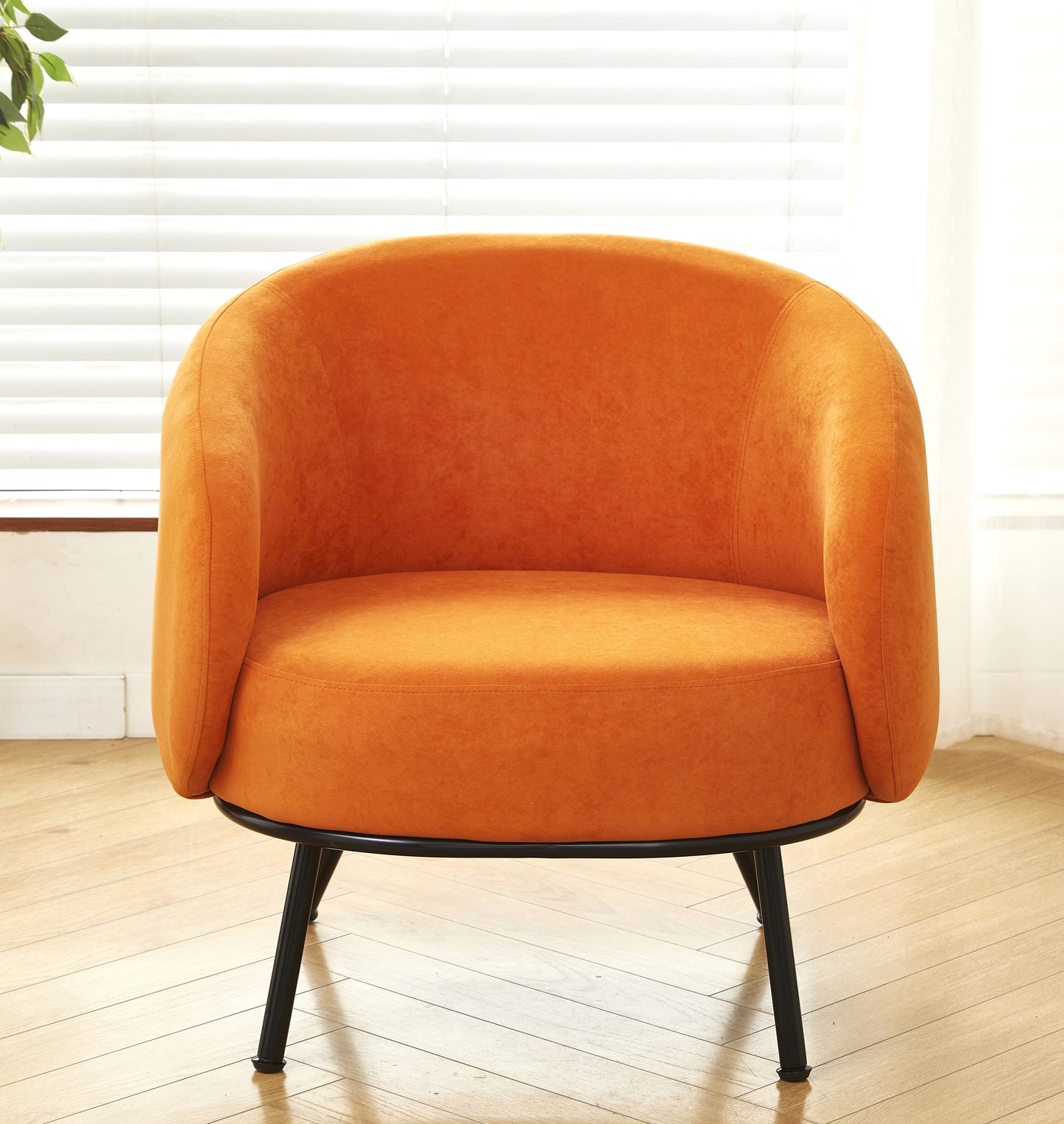 Mid-Century Modern Velvet Accent Chair, Upholstered Barrel Armchair