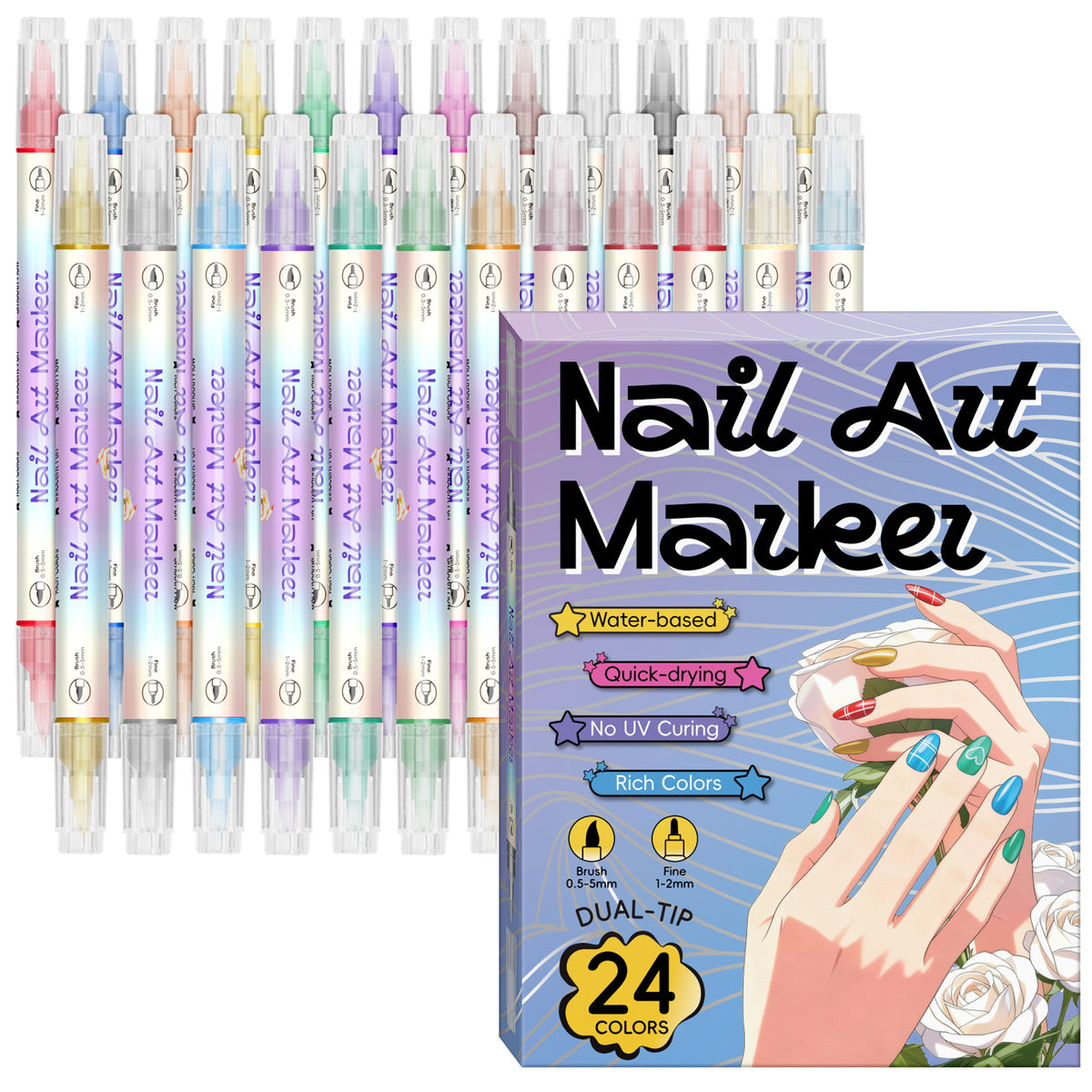 Waterproof Quick-Dry Nail Art Pen Set - 12 or 24 Colors for Creative Nail Designs