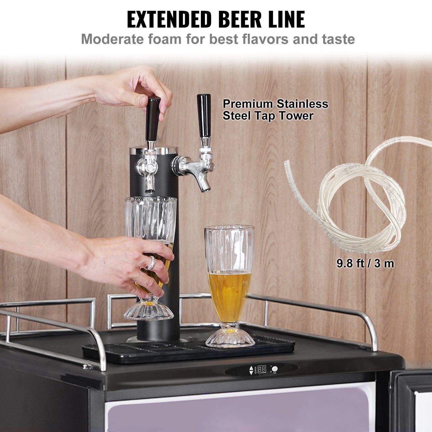 Silver Dual Tap Beer Kegerator Dispenser with Full-Size Keg Fridge, CO2 & Shelves