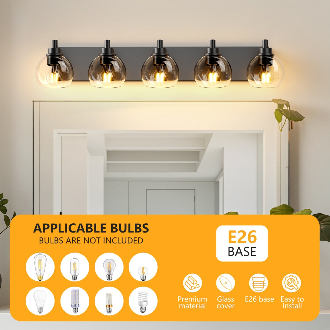 Modern 5-Light Bathroom Vanity Light Fixture with Clear Globe Shades