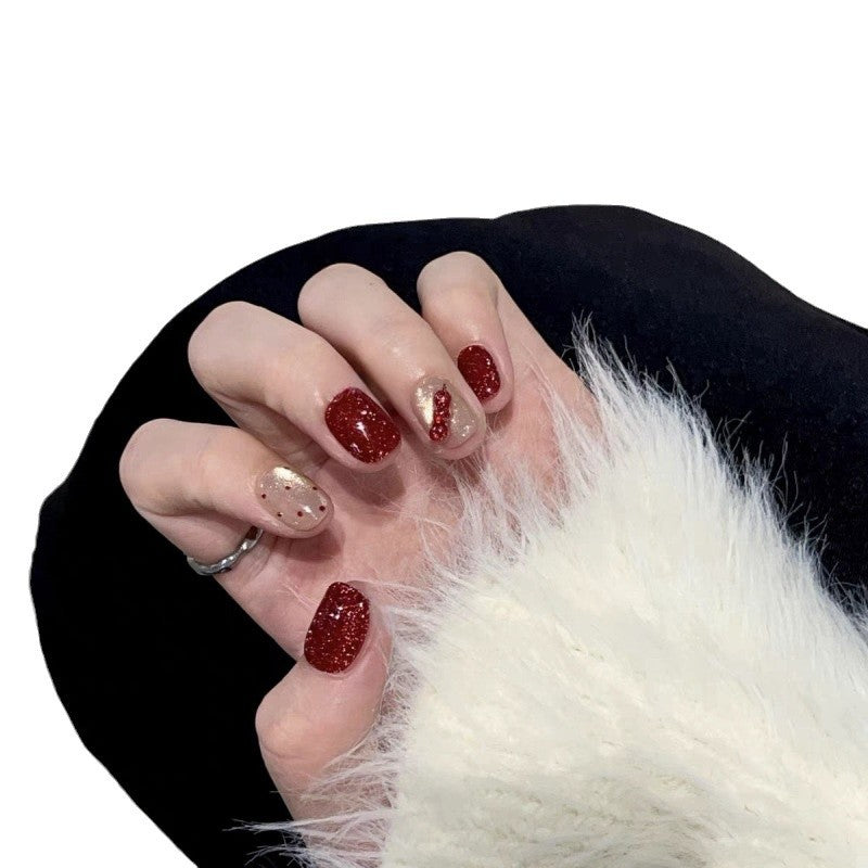Hand-Painted Wearable Nail Art Stickers Set for Women - Starry Sky Red