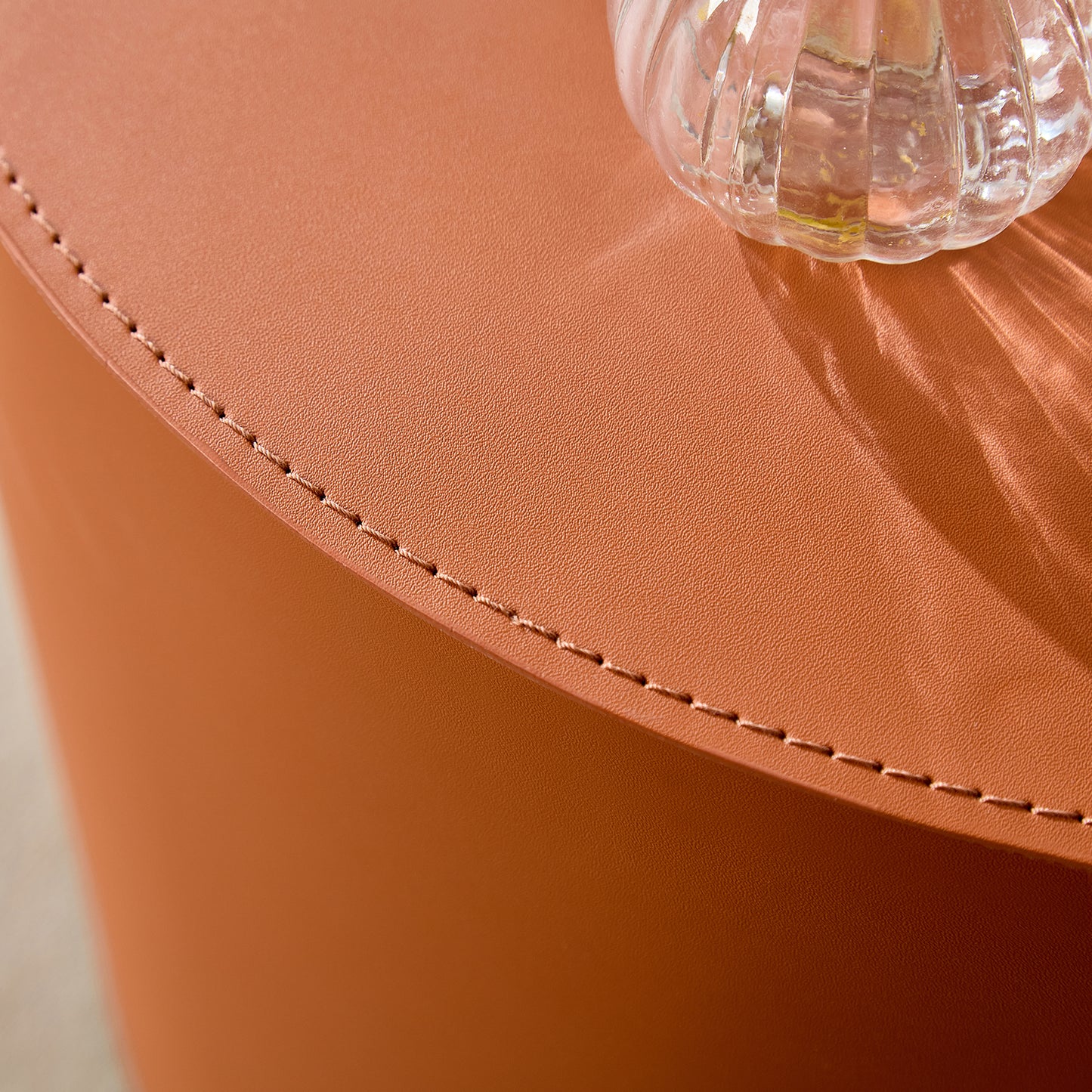 Modern Orange MDF Saddle Leather Table -Compact Sizes, Great For