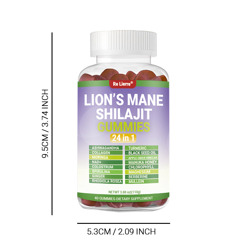 Lion's Mane & Shilajit 24-in-1 Herbal Gummies - 40 Count Daily Supplement