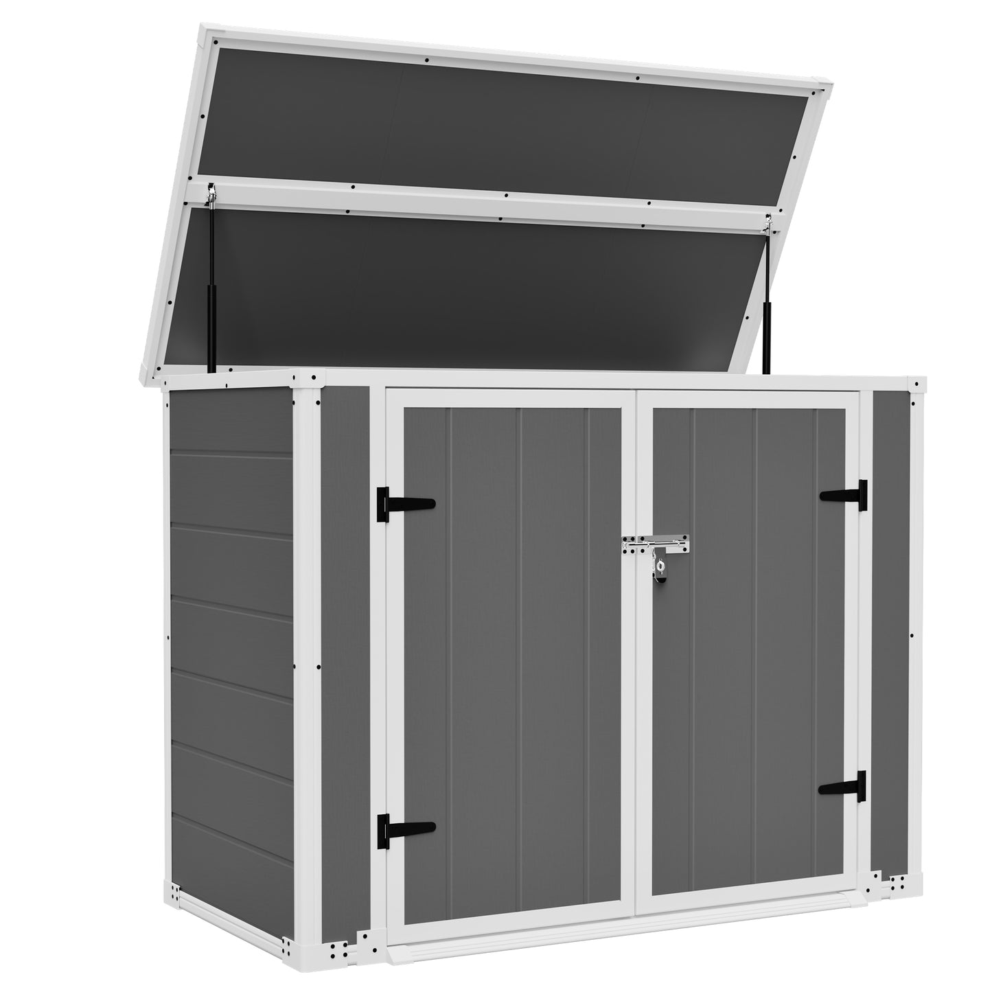 Gray Outdoor Storage Shed with Ramp & Hydraulic Lid - Waterproof