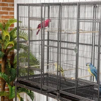 Rolling Bird Cage with Storage Shelf and Food Containers - Black/Gray, 1005x833x200mm