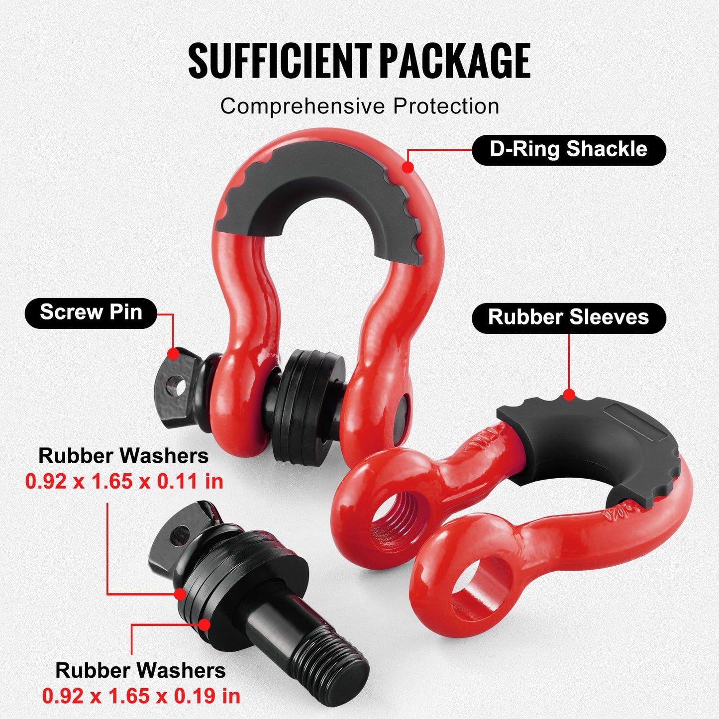 Heavy Duty Alloy Steel D-Ring Shackle 2 Pack with Screw Pin for Off-Road Towing