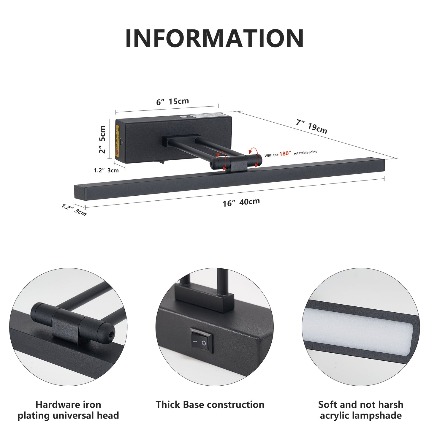 Battery Operated Picture Light with Remote, Dimmable LED Wall Sconce 16in Adjustable Swing Arm