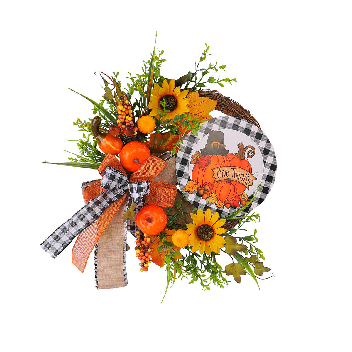 Thanksgiving Pumpkin Wooden Wreath Sign Pastoral Decor - Model A3-3
