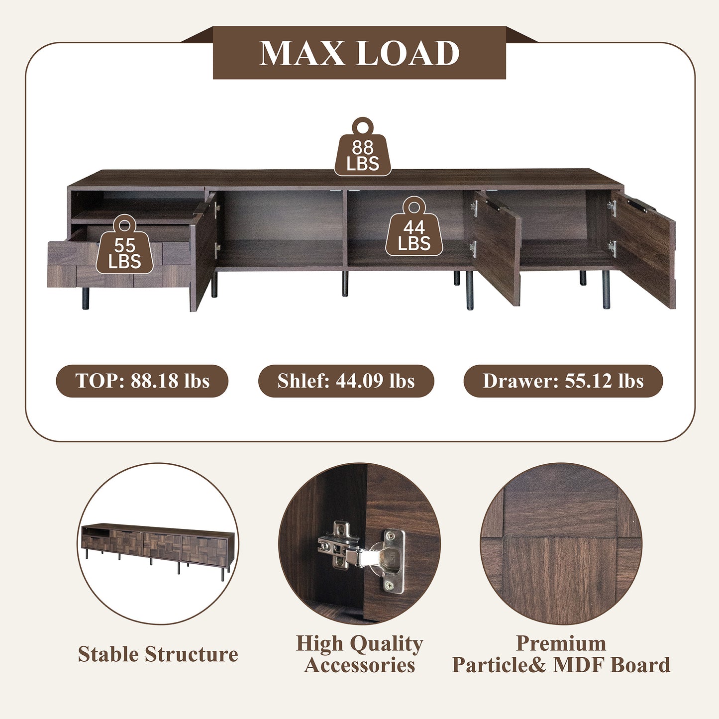 Mid Century Modern TV Stand for 65+ Inch TVs - Walnut