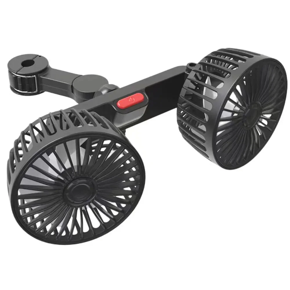 Dual Head USB Car Fan - 3 Speed Rotatable Backseat Cooler