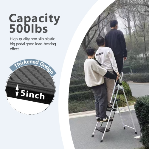 White Four-Step Ladder Folding Stepladder Anti-Slip Steel Stool Multi-Purpose