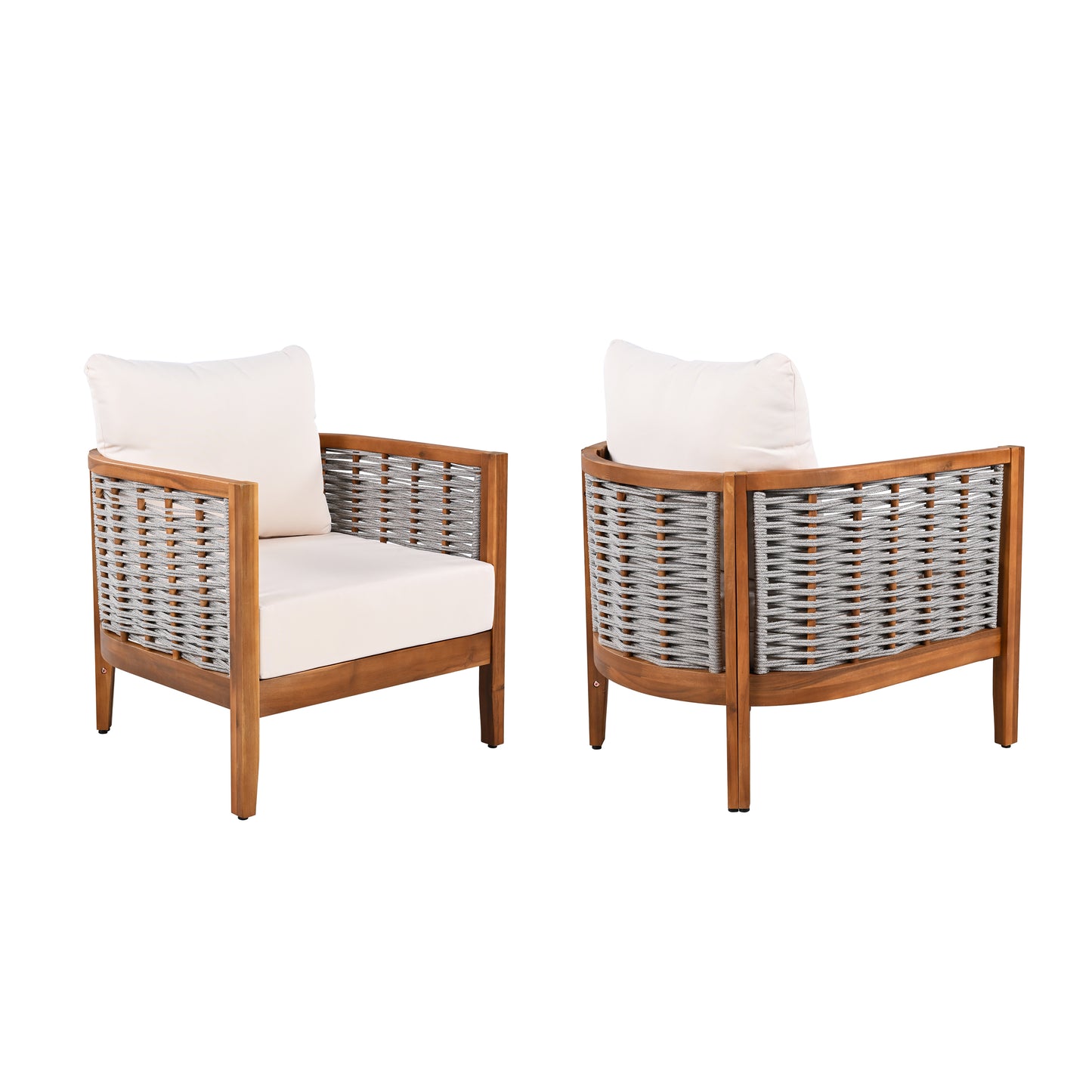 2 Pieces Outdoor Unique Tub Design Armchair With Woven Rope, Patio