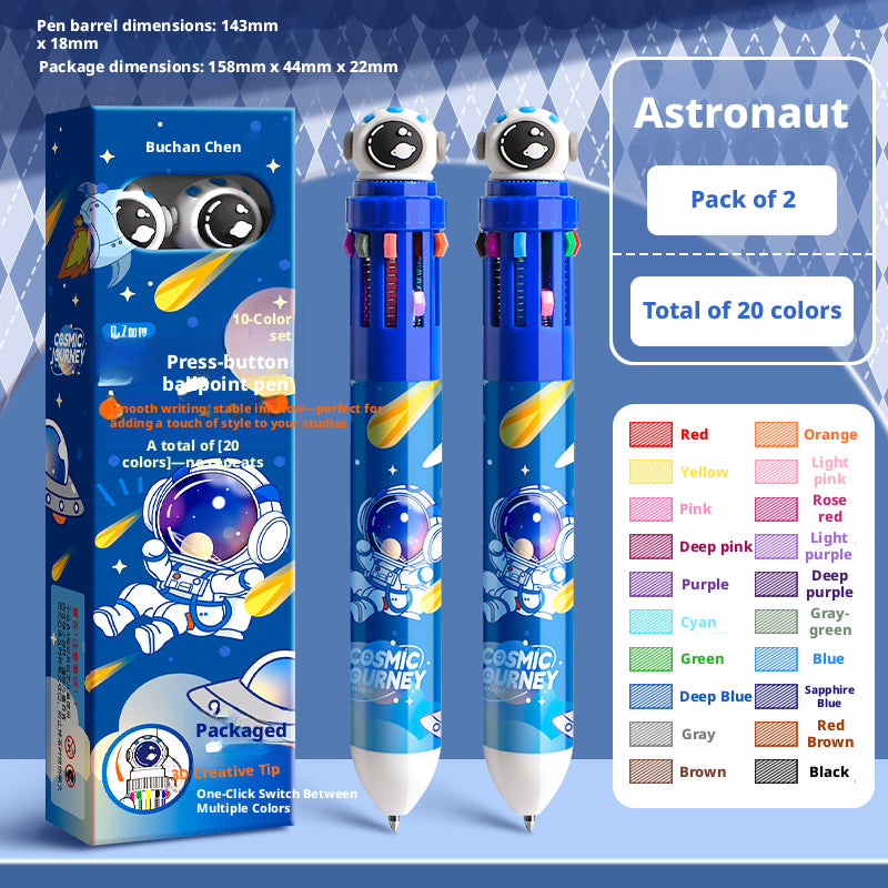 Ballpoint Pen Set - Panda Model, 0.7mm, 20 Colors, 2 Pieces