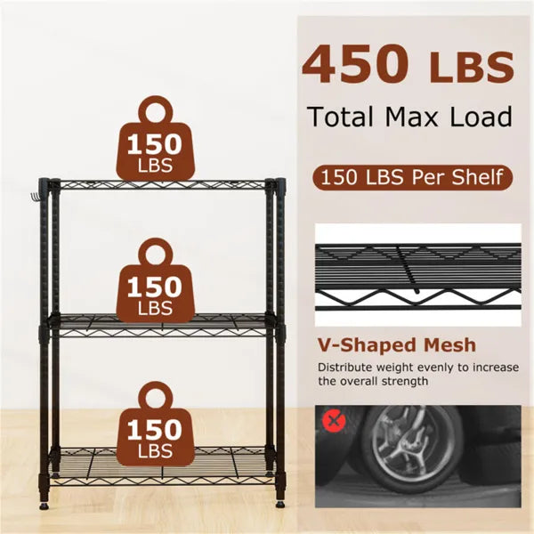 3-Tier Industrial Bookshelf With Anti-Falling Guardrails, 33 LBS Per