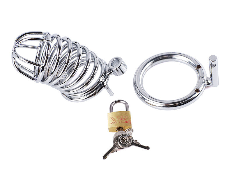 Red Metal Male Chastity Lock Belt Device - Full Set with Ring Sizes 40cm, 45cm, 50cm