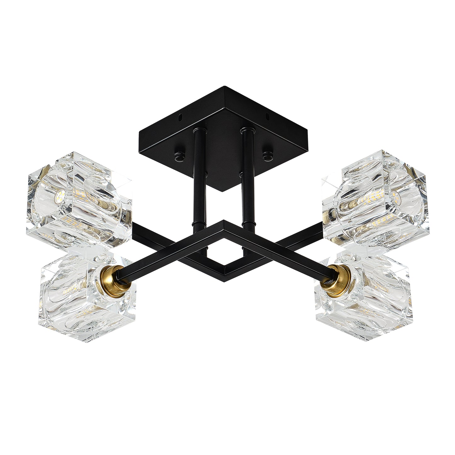 Modern Crystal Ceiling Light - 4 Lights, Matte Black, D16.99in H15.35in