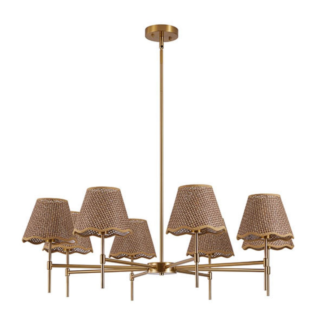 Boho Rattan Pendant Light 8-Light Ceiling Fixture with Adjustable Height