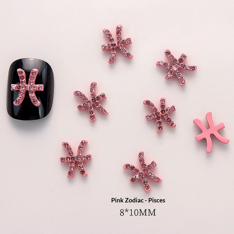 12-Piece Zodiac Sign Nail Art Decorations Set - Trendy 3D Nail Tips for Aries Leo Pisces