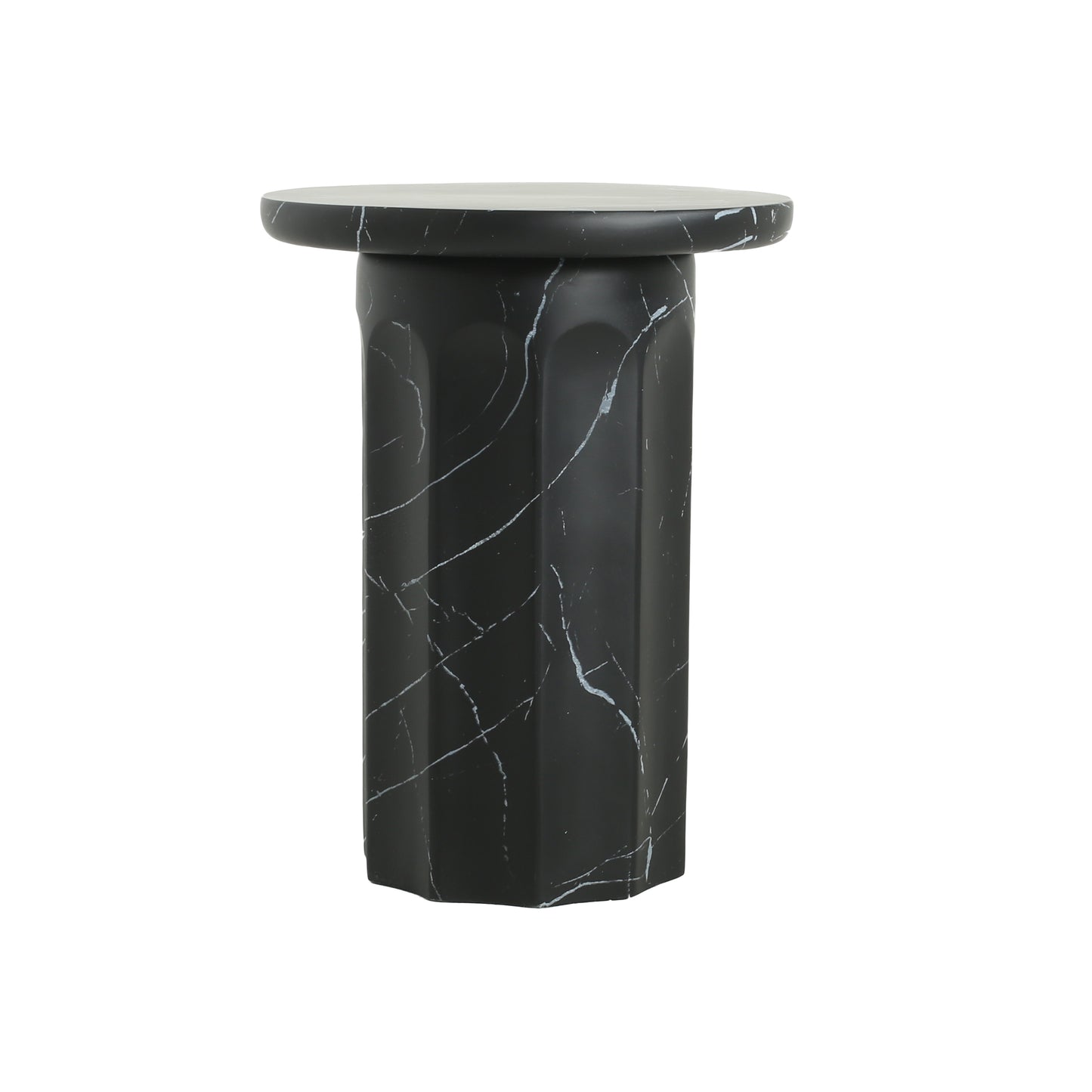 Outdoor Concrete Black Marble Effect Side Table - 16"