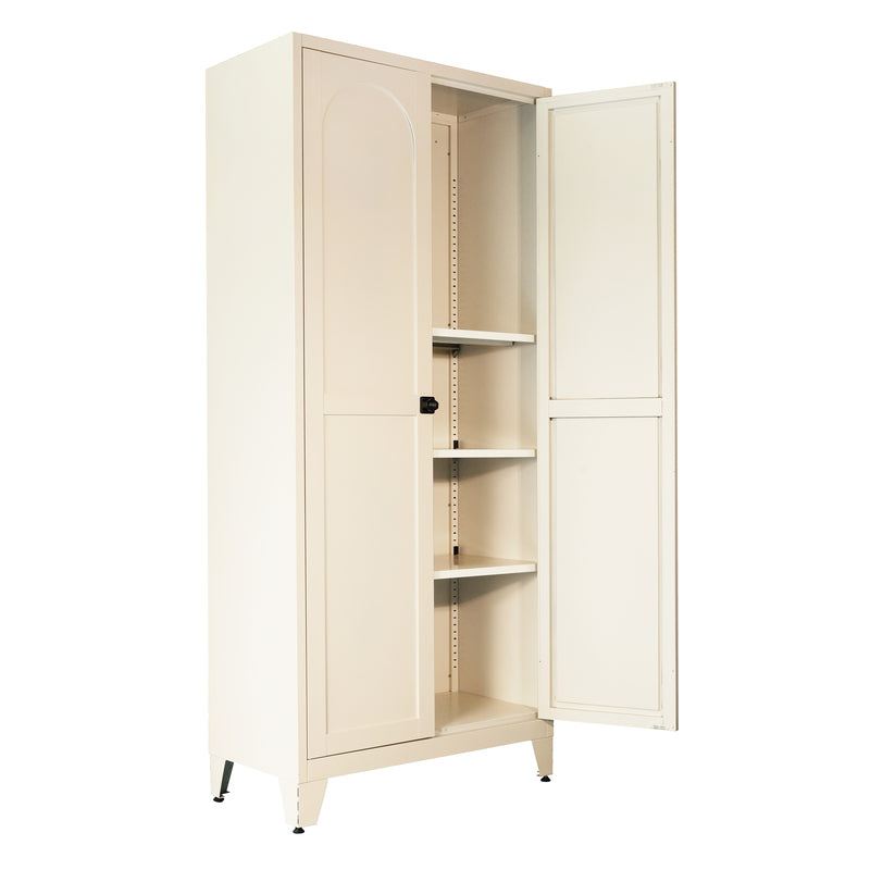 71-Inch Metal Storage Cabinet with Lock and Adjustable Shelves - Beige