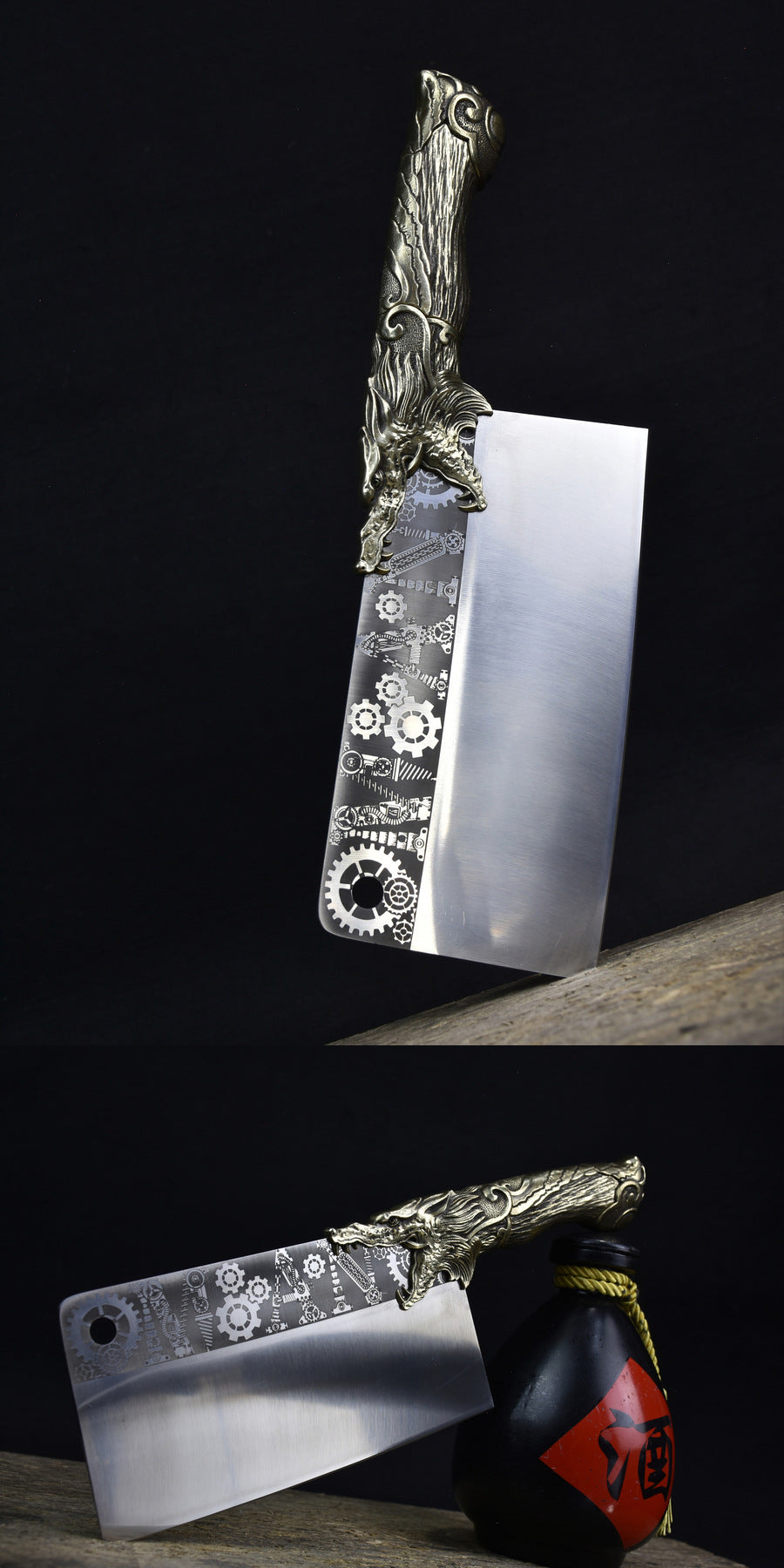Stainless Steel Copper Handle Meat Cutting Knife V-Shaped Blade