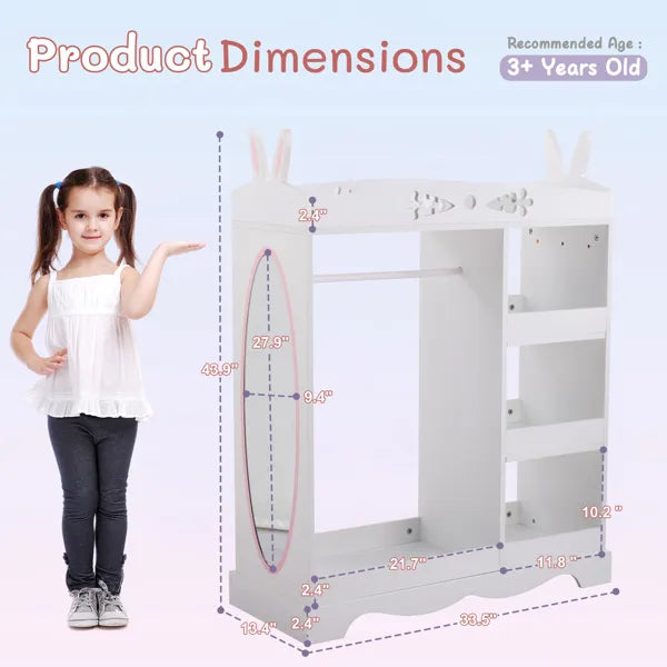 White MDF + Particleboard Children's Wardrobe With 1 Mirror, 3