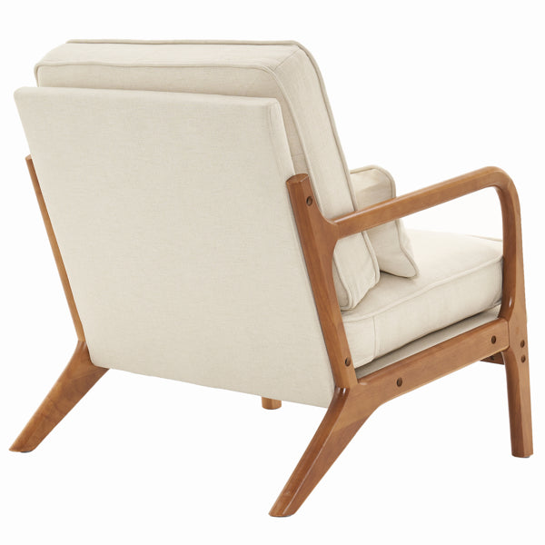 Oak Upholstered Single Lounge Chair - Off-White