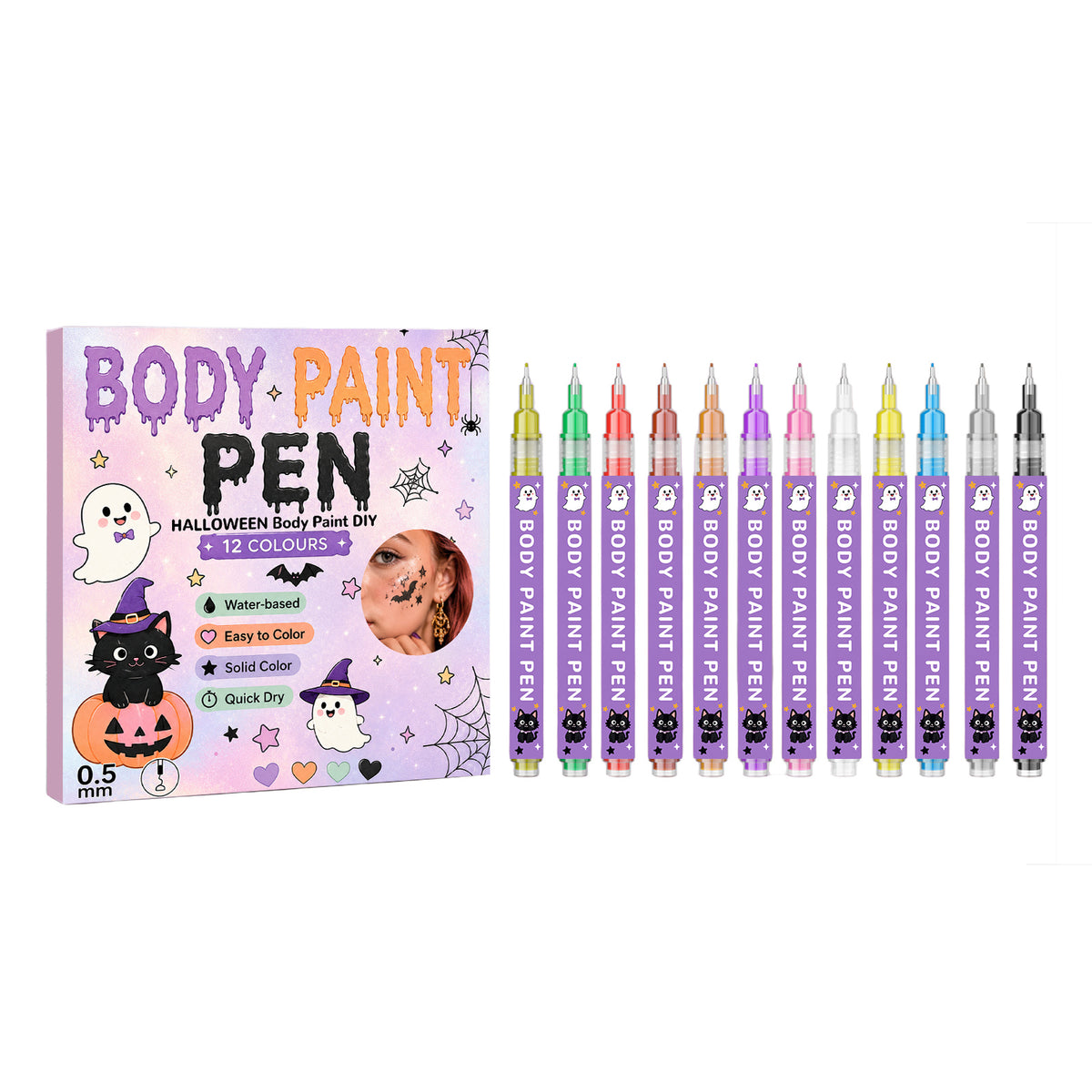 12-Pack Body Paint Pens for Creative Body Art and Makeup