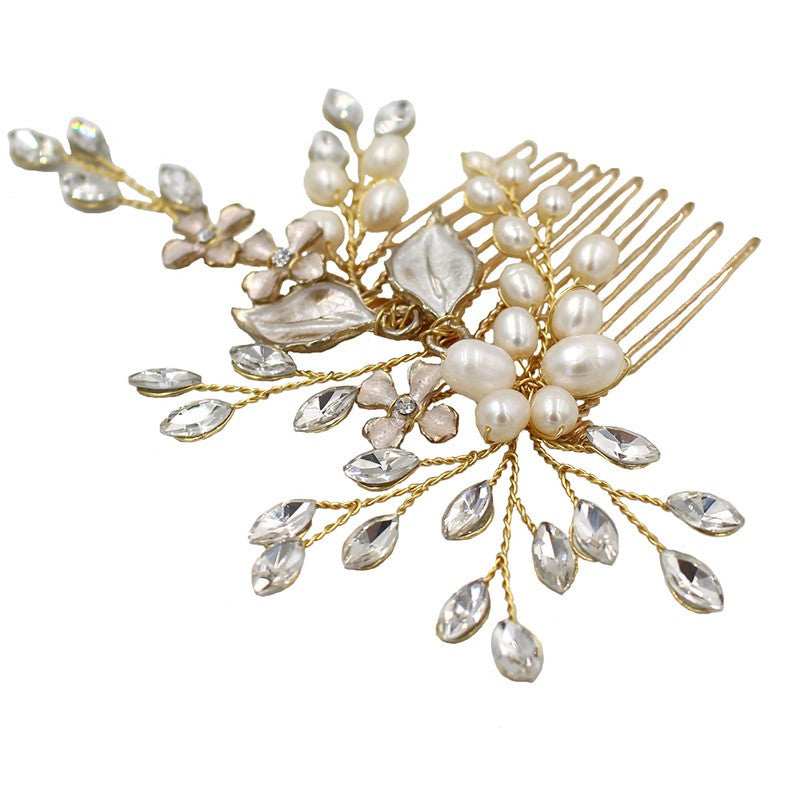 Freshwater Pearl Flower Hair Accessory - Gold