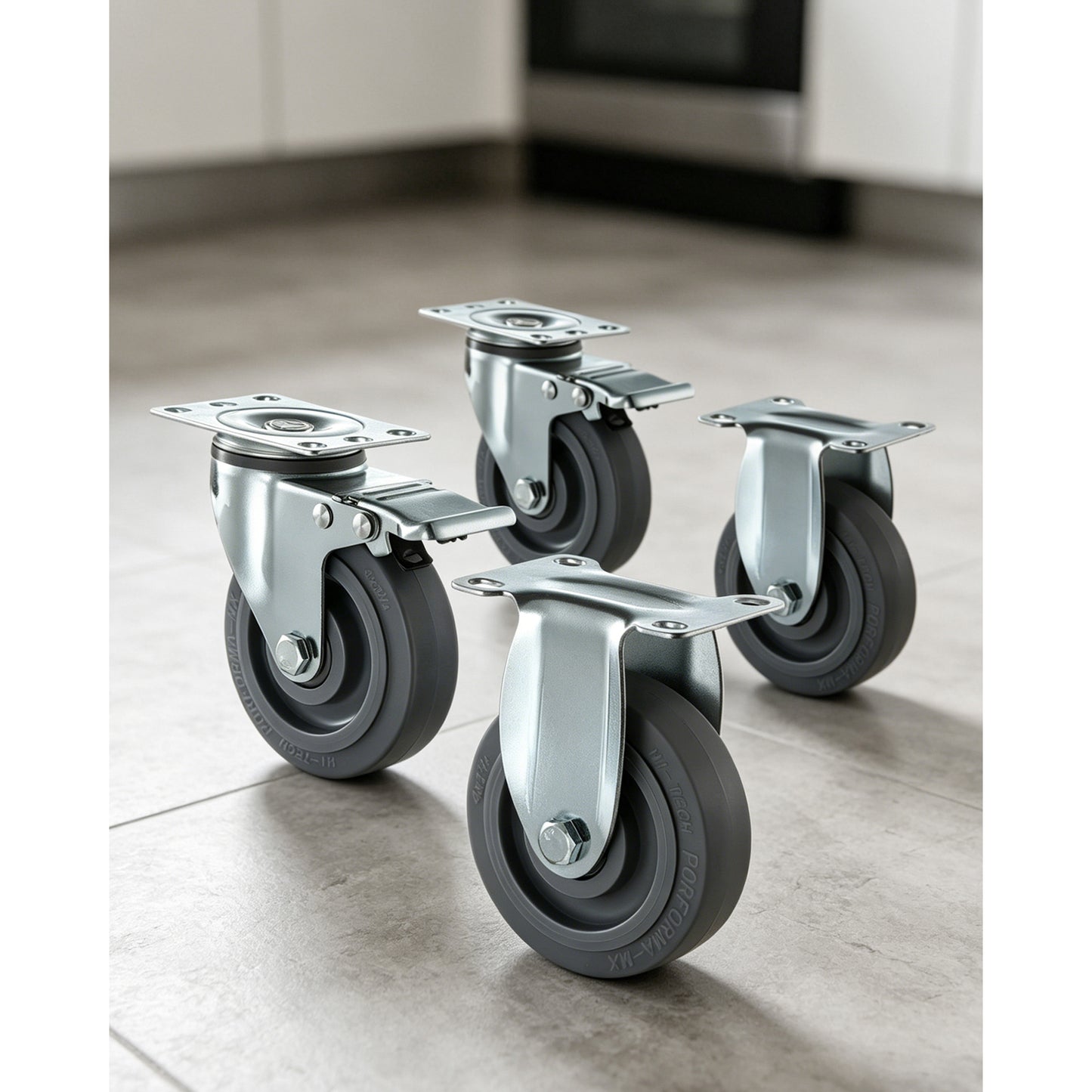 Heavy Duty 5 Inch Caster Wheels Set of 4 for Food Carriers - Swivel & Rigid with Brakes
