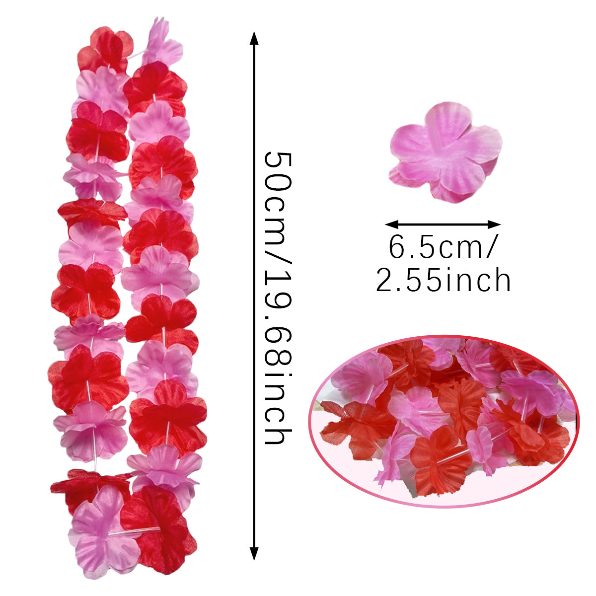 20 Pink Hawaiian Flower Leis - Summer Beach Party Supplies