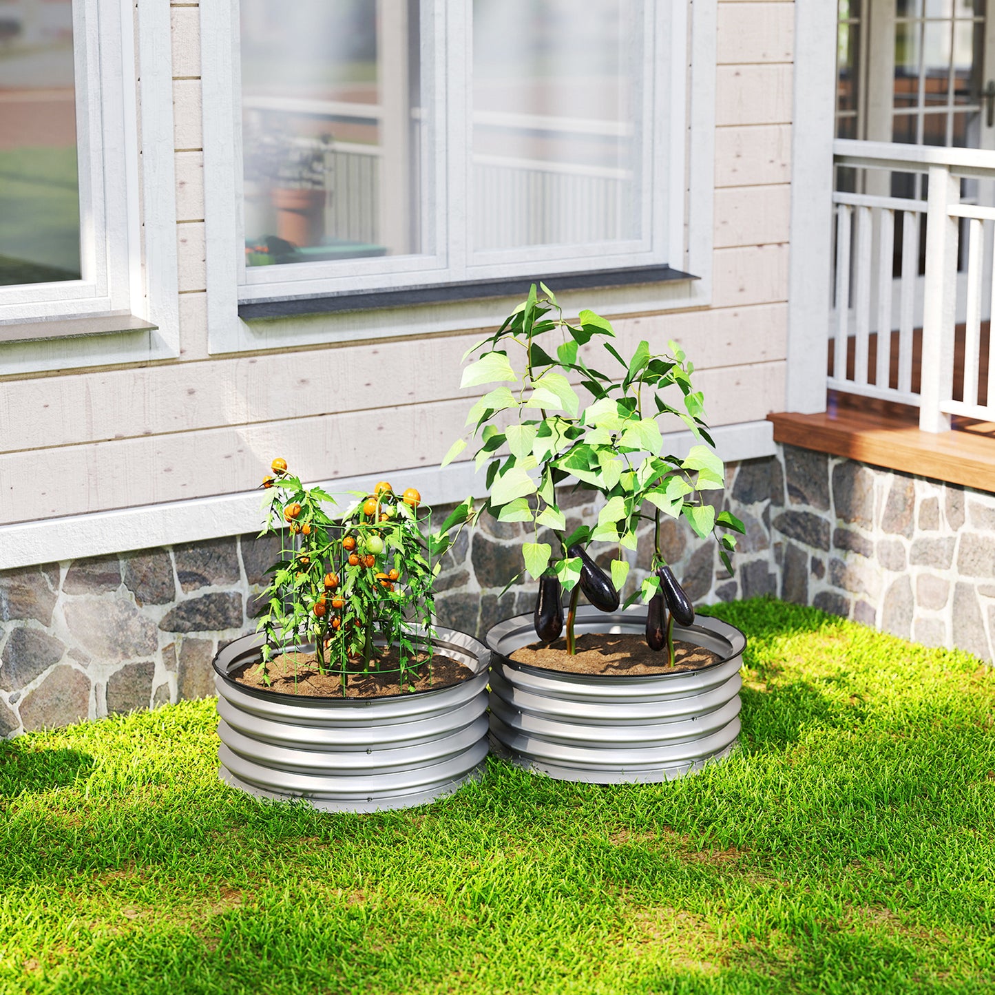 Set of 2 Metal Raised Garden Beds with Safety Edging - Easy Assembly, Silver 485x380x145mm