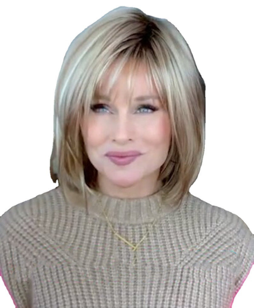 Women's Short Straight Wig - Mixed Color Synthetic Hair