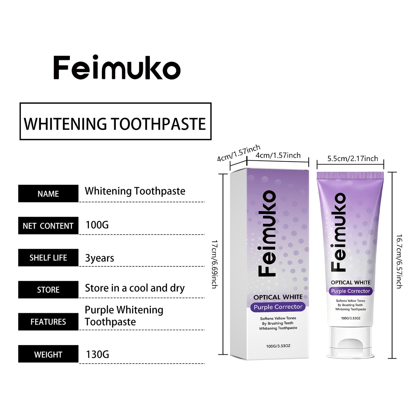 Purple Whitening Toothpaste 100g - Gentle Oral Care & Fresh Breath