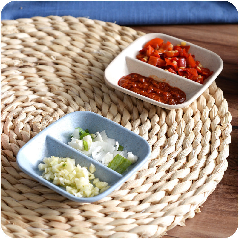 Double Grid Wheat Straw Saucer Small Plate for Household Dining - Multiple Colors
