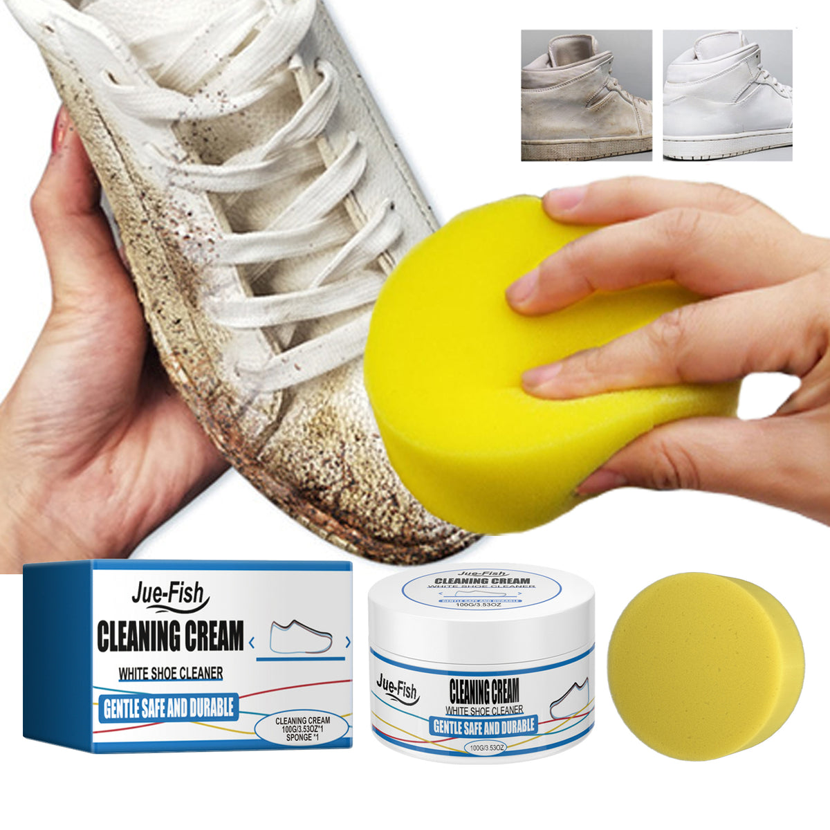 White Shoe Cleaning Cream - 100g Bottle with Sponge - Shoe Care