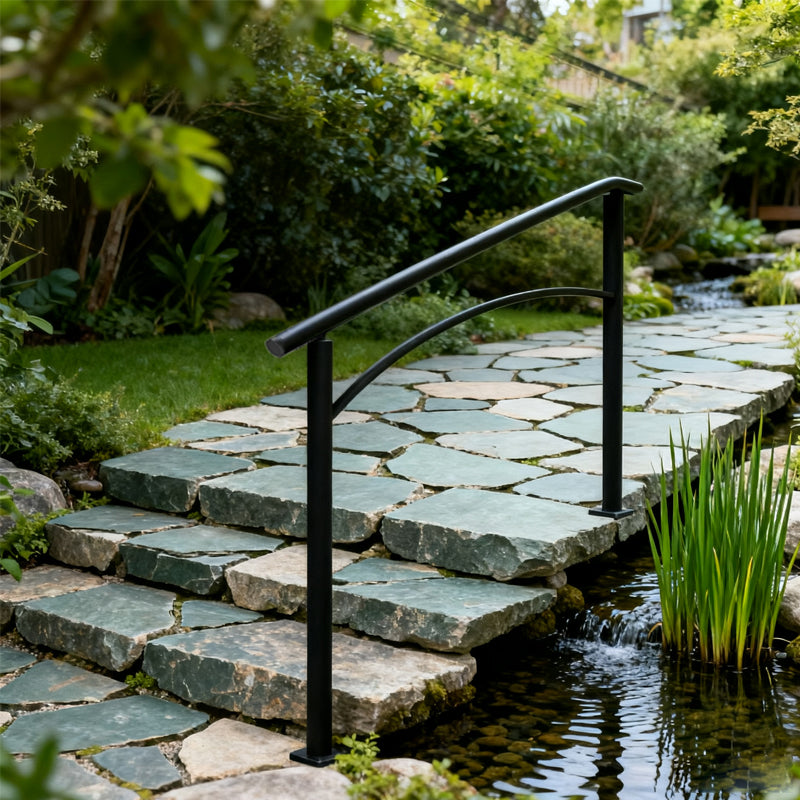 Handrails For Outdoor Steps, Fit 1 Or 3 Steps Stair Railing, Black