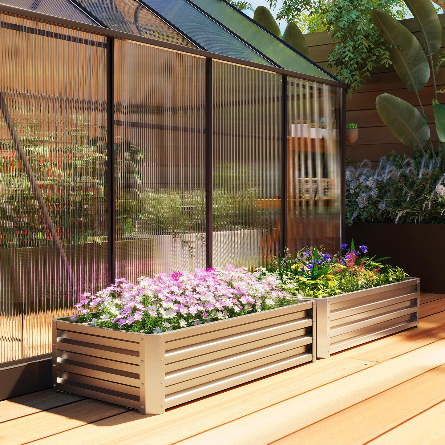 Galvanized Steel Raised Garden Bed - Outdoor Vegetable, Herb & Flower Planter Box 4x2x1 ft