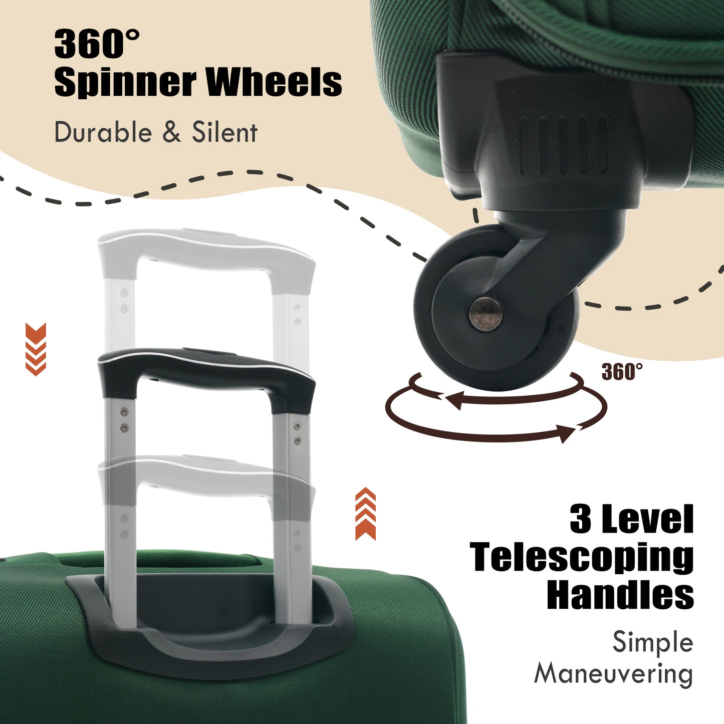 Expandable Softside Luggage Set - 3 Piece Spinner Set, Dark Green