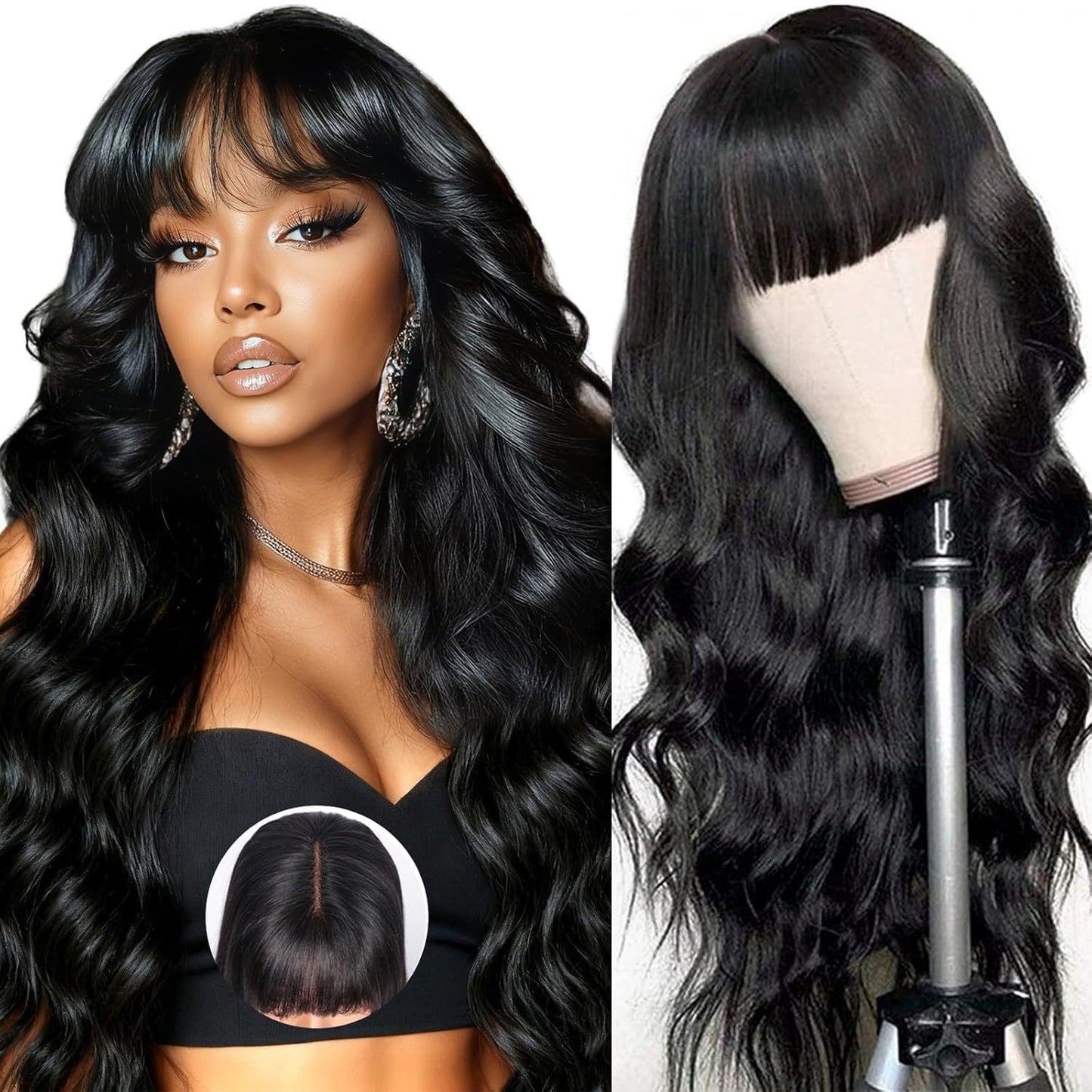 Full Machine Made Body Wave Wigs for Women - Synthetic Hair, Non-Lace