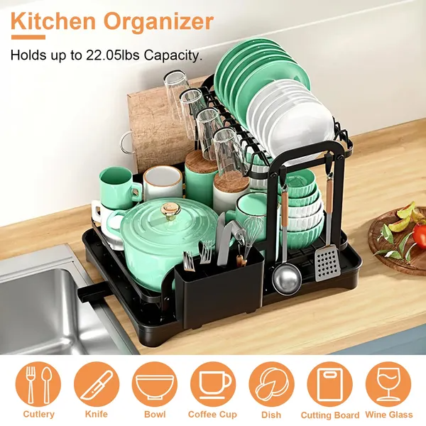 2-Tier Dish Drying Rack - Space Saving, Rustproof, Black